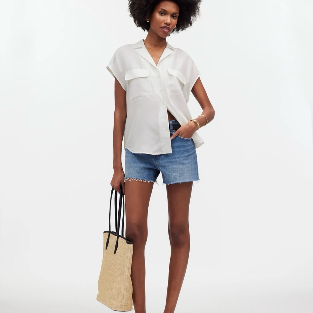 NWT! Madewell Silk Drapey Patch-Pocket Sleeveless Shirt | Lighthouse | Small